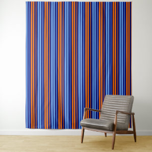 Marine Oranje Cyaan Verticale Strepen Ontwerp   Wandkleed