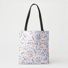 Marine Oranje Ditsy Botanisch Bladpatroon Tote Bag