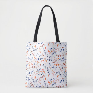 Marine Oranje Ditsy Botanisch Bladpatroon Tote Bag