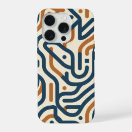 Marine Oranje Geometrisch Doolhofpatroon iPhone 15 Pro Case