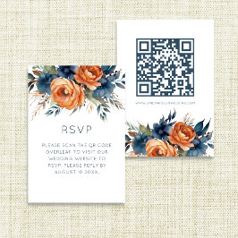 Marine Oranje Verbrande Bloemen Bruiloft RSVP Kaartje