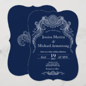Marine paisley scroll ontwerp bruiloft uitnodiging (Voorkant / Achterkant)