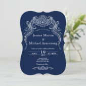 Marine paisley scroll ontwerp bruiloft uitnodiging (Staand voorkant)
