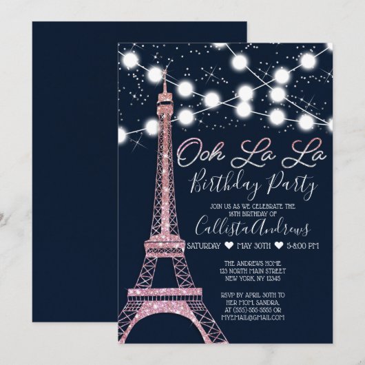 Marine Parijs Eiffeltoren Glitter Lights verjaarda Kaart (Voorkant / Achterkant)