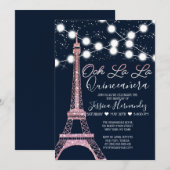 Marine Parijs Eiffeltoren glitterlichten Quinceañe Kaart (Voorkant / Achterkant)