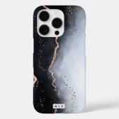 Marine & Pastel Blauwe Ombre Mist met Koper Monogr Case-Mate iPhone Case (Achterkant)
