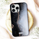 Marine & Pastel Blauwe Ombre Mist met Koper Monogr iPhone 16 Pro Hoesje<br><div class="desc">Bescherm uw telefoon in stijl met deze elegante "Eetherische nevel" iPhone-hoes met een boeiend ontwerp en glinsterende faux metallic accenten. Dit hoesje is ideaal voor liefhebbers van luxe en moderne kunst en is beschikbaar voor veel iPhone- en Samsung-modellen en biedt zowel Barely There als Tough hoesje-opties die bij uw levensstijl...</div>