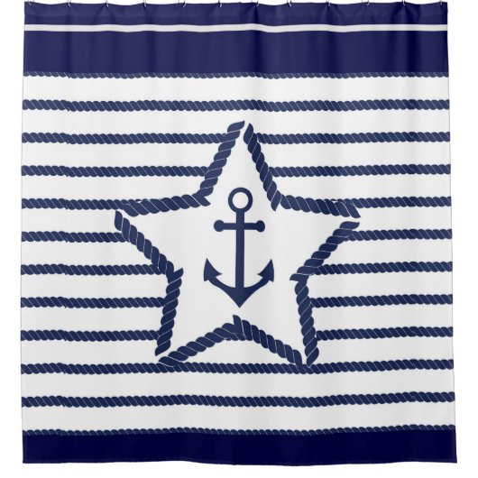 Marine Pattern Blue White Zee and Nautical Anchor Douchegordijn (Voorkant)