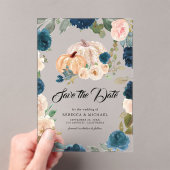 Marine Perzik Bloemen Pompoen bruiloft Save the Da Acryl Uitnodigingen (Insitu (Draagbaar))