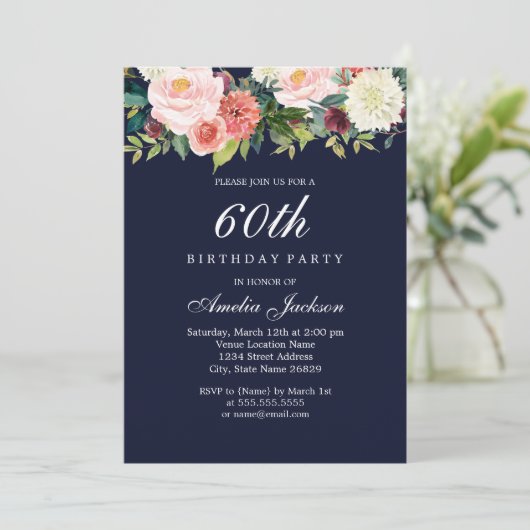 Marine perzik botanische bloem 60e verjaardag kaart (Staand voorkant)
