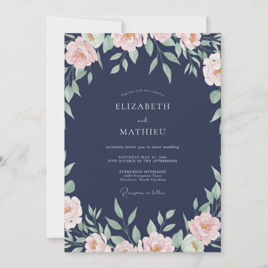 Marine Perzik Ranunculus Eucalyptus Bruiloft Kaart (Voorkant)