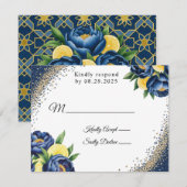 Marine pioen citrus geschilderd bloemen bruiloft RSVP kaartje (Voorkant / Achterkant)