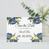 Marine pioen citrus geschilderd bloemen bruiloft save the date (Staand voorkant)