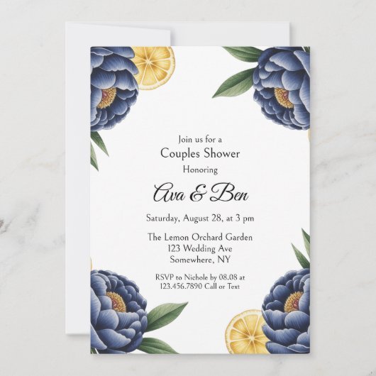 Marine pioen citrus geschilderde bloemenkoppels Do Kaart (Voorkant)