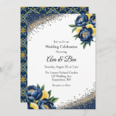 Marine pioen citrus verf bloemenbruiloft viering kaart (Voorkant / Achterkant)