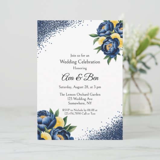 Marine pioen citrus verf bloemenbruiloft viering kaart (Staand voorkant)