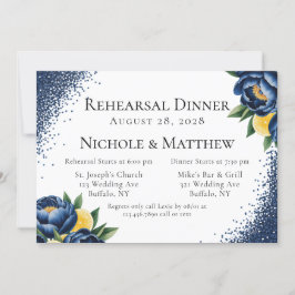 Marine pioen en citrus bloemenrepetitie diner kaart