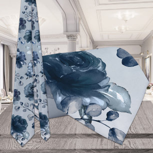 Marine Pioenrozen Stofblauw Groen Grijs Bruiloft Stropdas