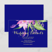 Marine pruim zomerse bloemige details voor bruilof informatiekaartje (Voorkant / Achterkant)