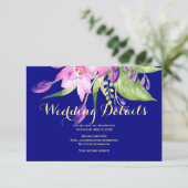Marine pruim zomerse bloemige details voor bruilof informatiekaartje (Staand voorkant)