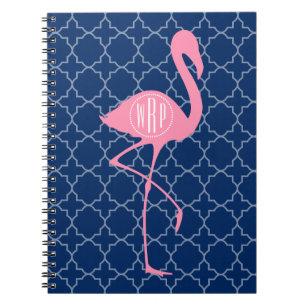 Marine Quatrefoil van de Flamingo van het monogram Notitieboek