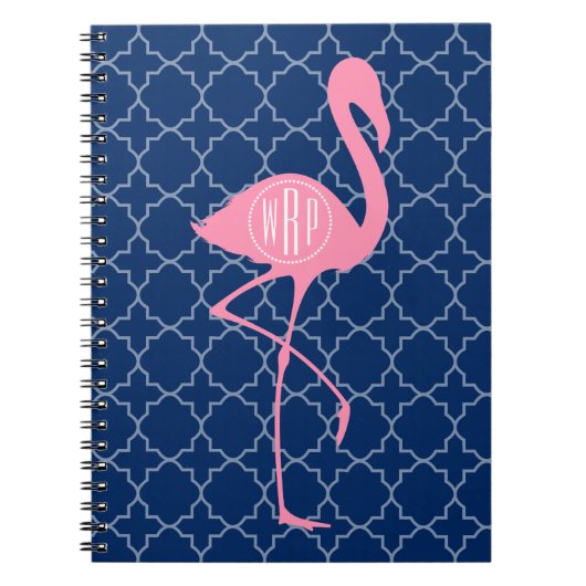 Marine Quatrefoil van de Flamingo van het monogram Notitieboek (Voorkant)