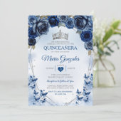 Marine Quinceañera Zilveren Kroon Vlinder 15 Anos Kaart (Staand voorkant)