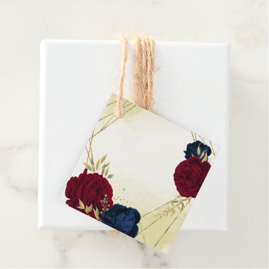 marine rode bloemen gouden bladeren bruiloft bedankjes labels (In situ)