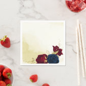 marine rode bloemen gouden bladeren bruiloft serve servet (Insitu)