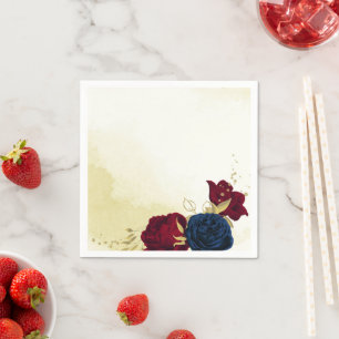 marine rode bloemen gouden bladeren bruiloft serve servet