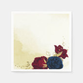 marine rode bloemen gouden bladeren bruiloft serve servet (Voorkant)