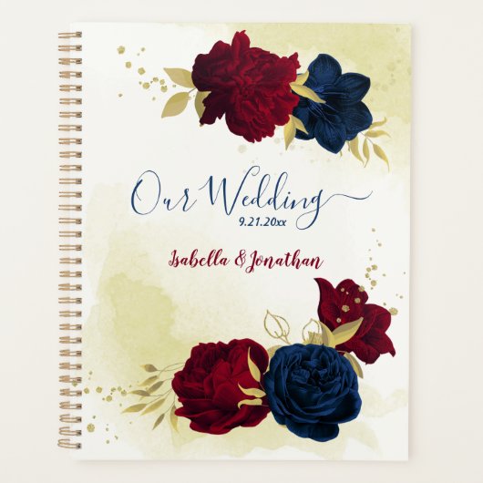 Marine & rode bloemen gouden bruiloft planner (Voorkant)