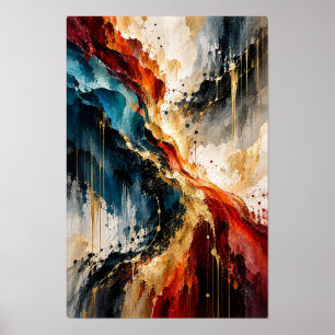 Marine Roest Goud Diagonale Stroom Abstracte Wandk Poster