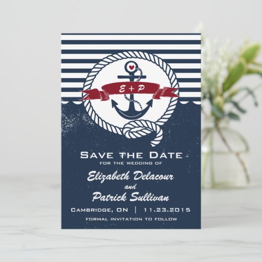 Marine roestige nautische save the date-aankondigi save the date (Staand voorkant)