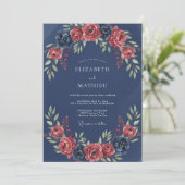 Marine Romantische Bloemenslinger Bruiloft Kaart (Staand voorkant)