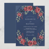 Marine Romantische Bloemenslinger Bruiloft Kaart (Voorkant / Achterkant)