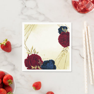 marine rood bloemen goud bladeren bruiloft servet