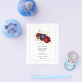 Marine, Rood en Goud Bloemen Bruiloft Uitnodiging Flyer (Enkel)