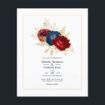 Marine, Rood en Goud Bloemen Bruiloft Uitnodiging Flyer<br><div class="desc">Crimson rood en marineblauw waterverf bloemenbruiloft uitnodiging met faux folie gouden gebladerte en  fluwelen damast achterkant. Ideaal voor elk thema of tuin bruiloft. Enveloppen zijn niet inbegrepen. Voor dikkere uitnodigingen met enveloppen en bijpassende producten over hetzelfde thema,  zie het collectie hieronder.</div>