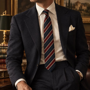 Marine Rood Goud Preppy Repp Streep Stropdas