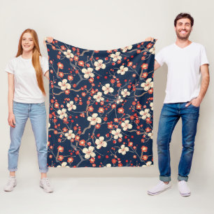 Marine Rood Kersenbloesem Japanse Bloem Fleece Deken