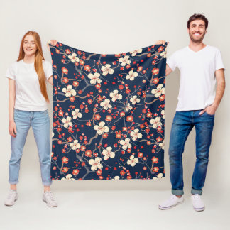 Marine Rood Kersenbloesem Japanse Bloem Fleece Deken