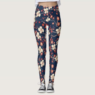 Marine Rood Kersenbloesem Japanse Bloem Leggings