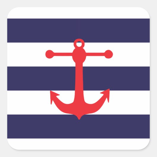 Marine & Rood Nautisch Patroon Vierkante Sticker (Voorkant)