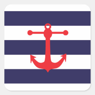 Marine & Rood Nautisch Patroon Vierkante Sticker