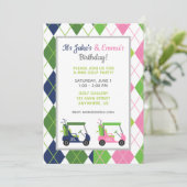 Marine & Roze Argyle Golf Feest Uitnodigingen (Staand voorkant)