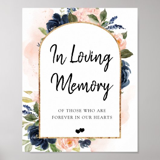 Marine Roze Bloemboog Frame In Loving Memory Bord Poster (Voorkant)