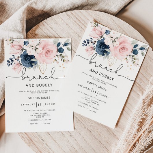 Marine roze bloemen brunch en bubbelige bruids-sho kaart