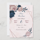 Marine & roze bloemen geometrisch save the date (Voorkant)