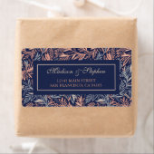 Marine & Roze Bloemen & Plant Patroon - Bruiloft Etiket (Insitu)